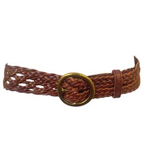 LINEA PELLE Women's XL Braided Woven Leather O-Ring Belt 47" Boho Adjustable Plu